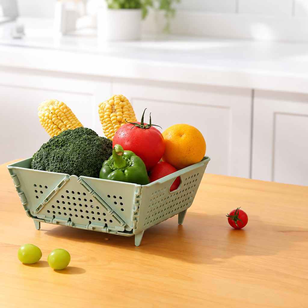 水切りバスケットに野菜を入れた使用例。野菜は付属しません。