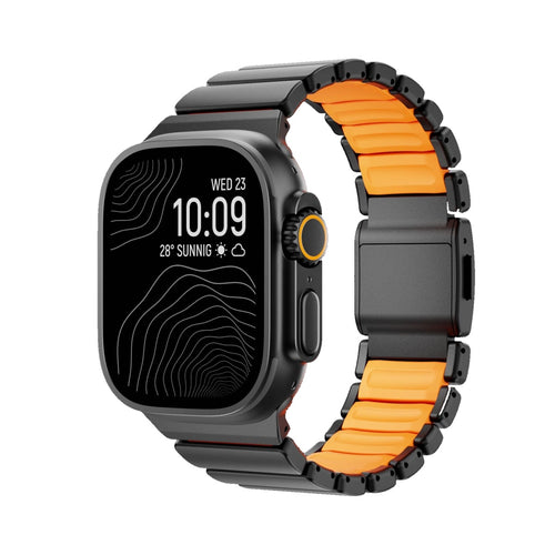 Apple Watch対応 メタルバンド｜マグネットバックル チタンタイプ・ブラック×オレンジ 白背景