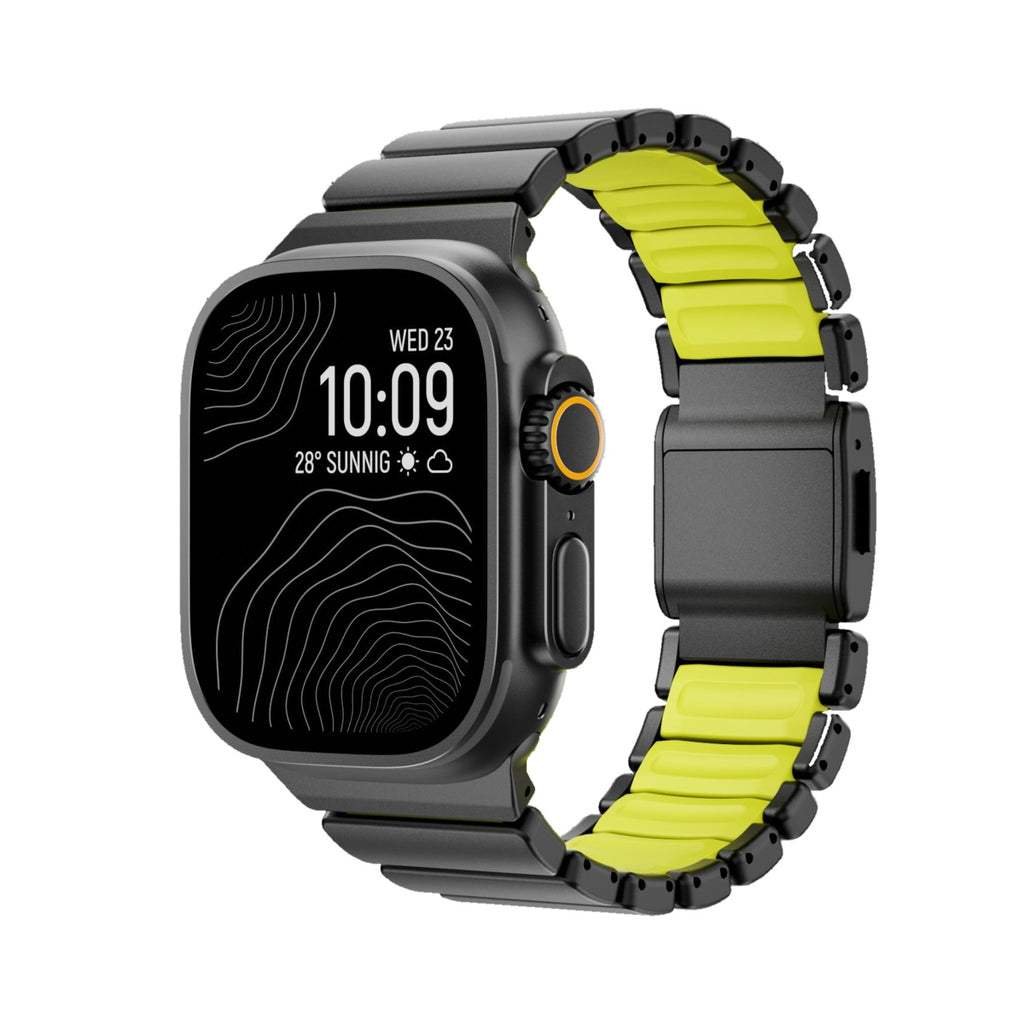 Apple Watch対応 メタルバンド｜マグネットバックル チタンタイプ・ブラック×グリーン 白背景