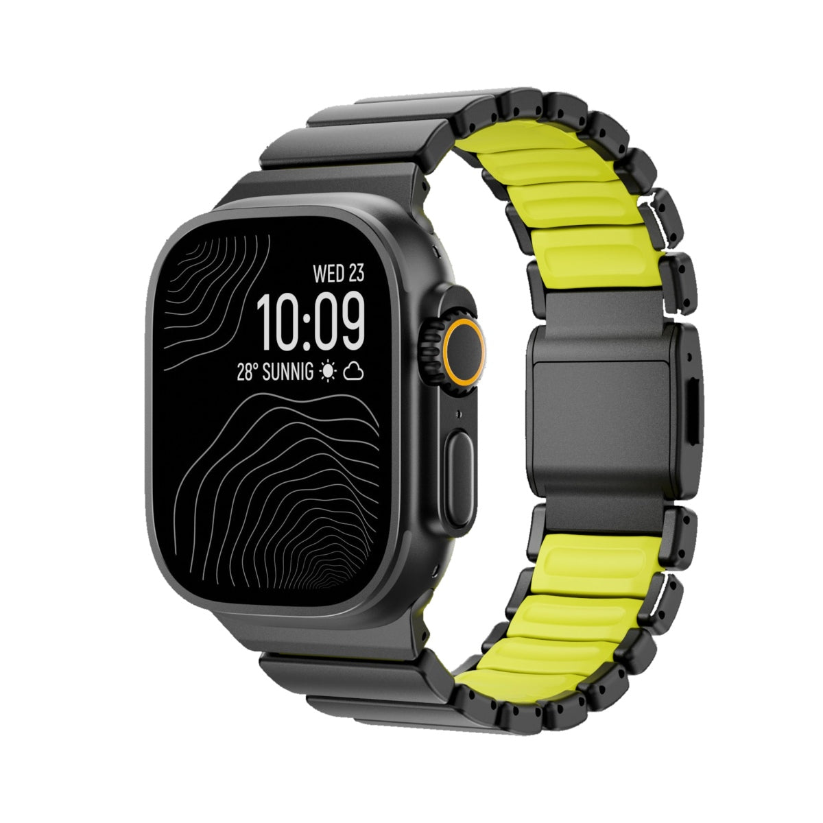 Apple Watch対応 メタルバンド｜マグネットバックル チタンタイプ・ブラック×グリーン 白背景