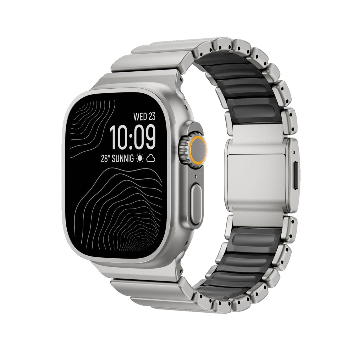 Apple Watch対応 メタルバンド｜マグネットバックル チタンタイプ・チタンカラー×ブラック 白背景