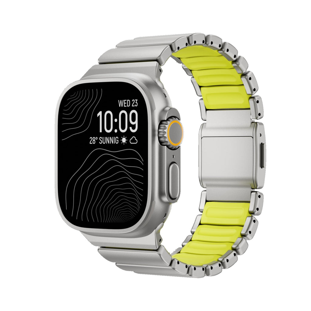 Apple Watch対応 メタルバンド｜マグネットバックル チタンタイプ・チタンカラー×グリーン 白背景