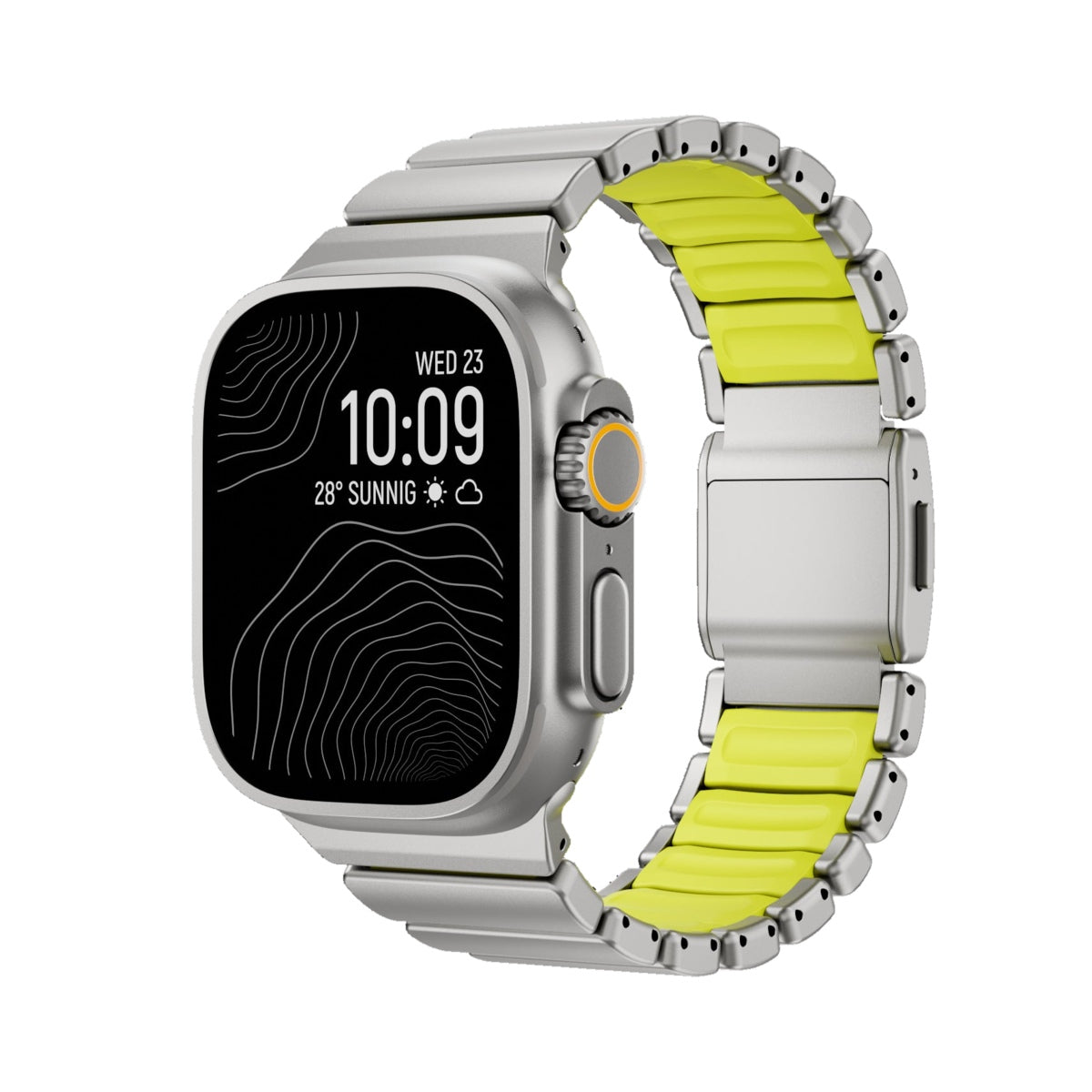Apple Watch対応 メタルバンド｜マグネットバックル チタンタイプ・チタンカラー×グリーン 白背景