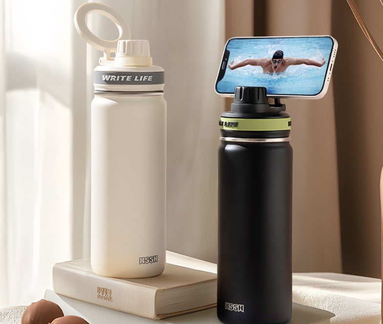マグネット式スマホスタンド付き ステンレスボトル 商品写真・使用例