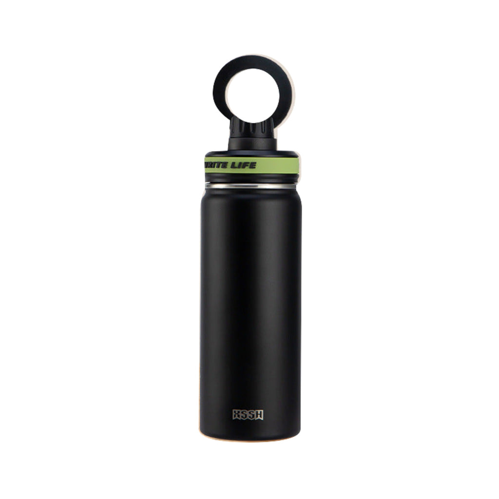 マグネット式スマホスタンド付き ステンレスボトル ブラック・600ml（販売対象外） / マグネット式スマホスタンド付き 白背景