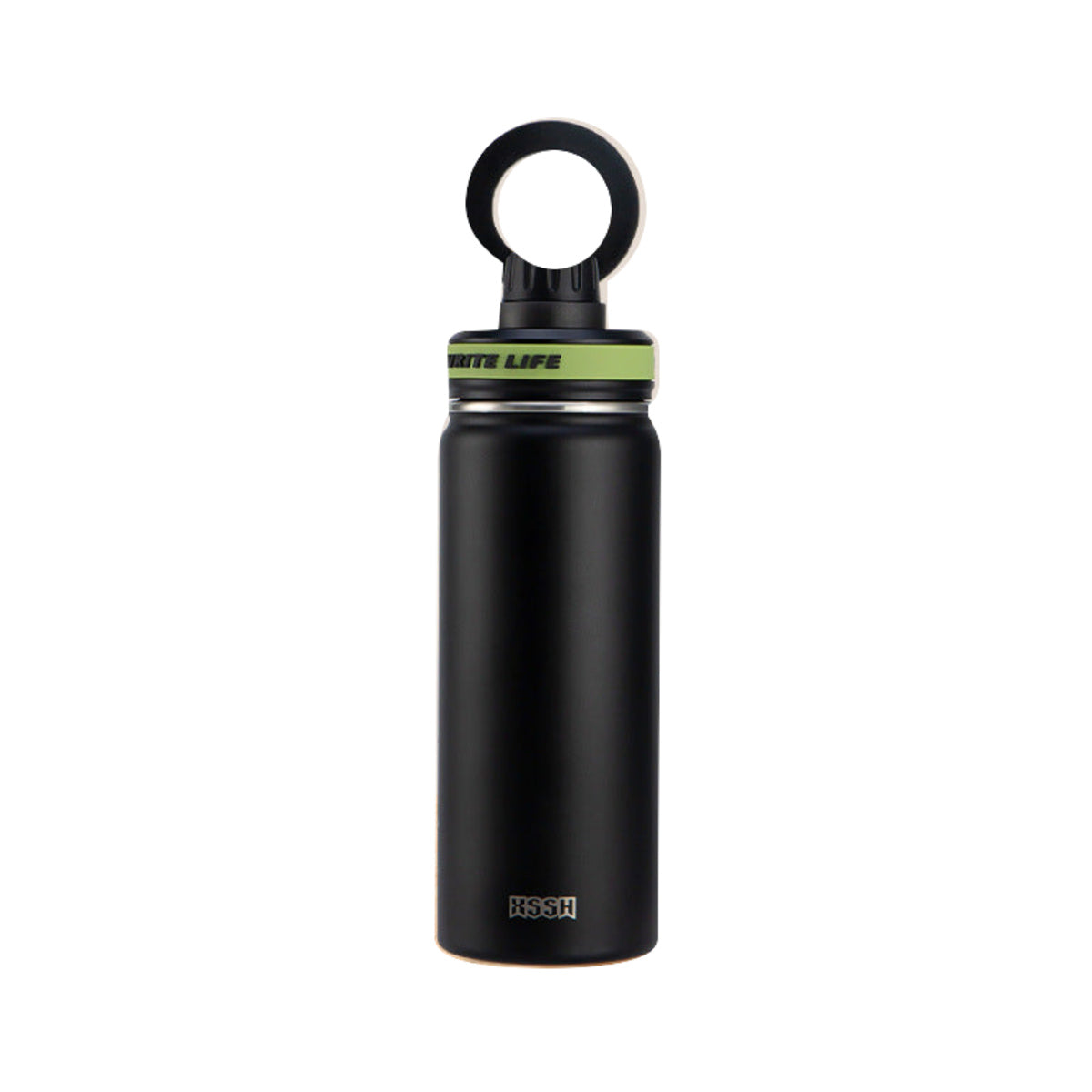 マグネット式スマホスタンド付き ステンレスボトル ブラック・600ml（販売対象外） / マグネット式スマホスタンド付き 白背景