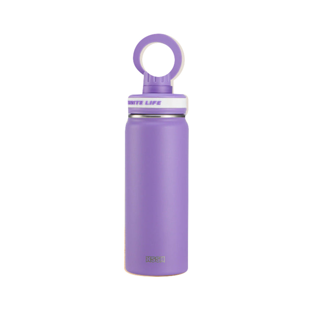 マグネット式スマホスタンド付き ステンレスボトル ダークバイオレット・600ml / マグネット式スマホスタンド付き 白背景
