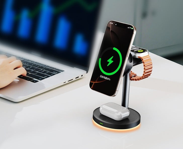 冷却機能付き 3-in-1 マグネット充電スタンド｜ライト付き 商品写真・使用例