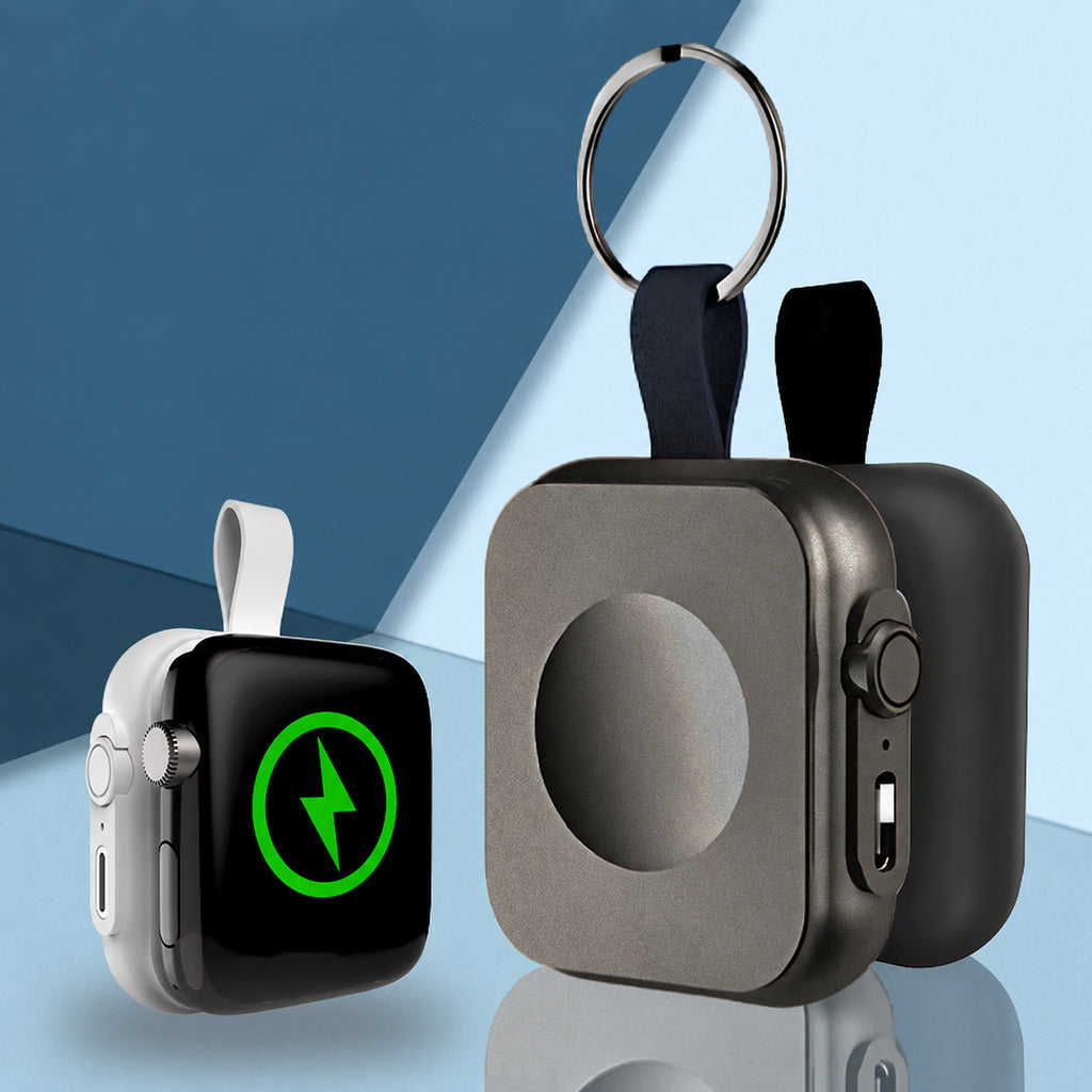 マグネット式携帯充電器の本体とApple Watchを取り付けた使用例（時計別売）