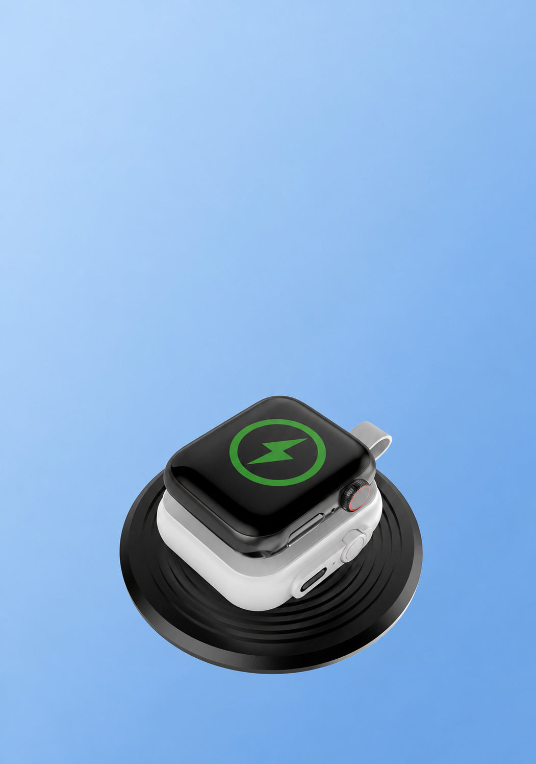 Apple Watchを携帯充電器に取り付けた斜め上からの使用例（時計別売）