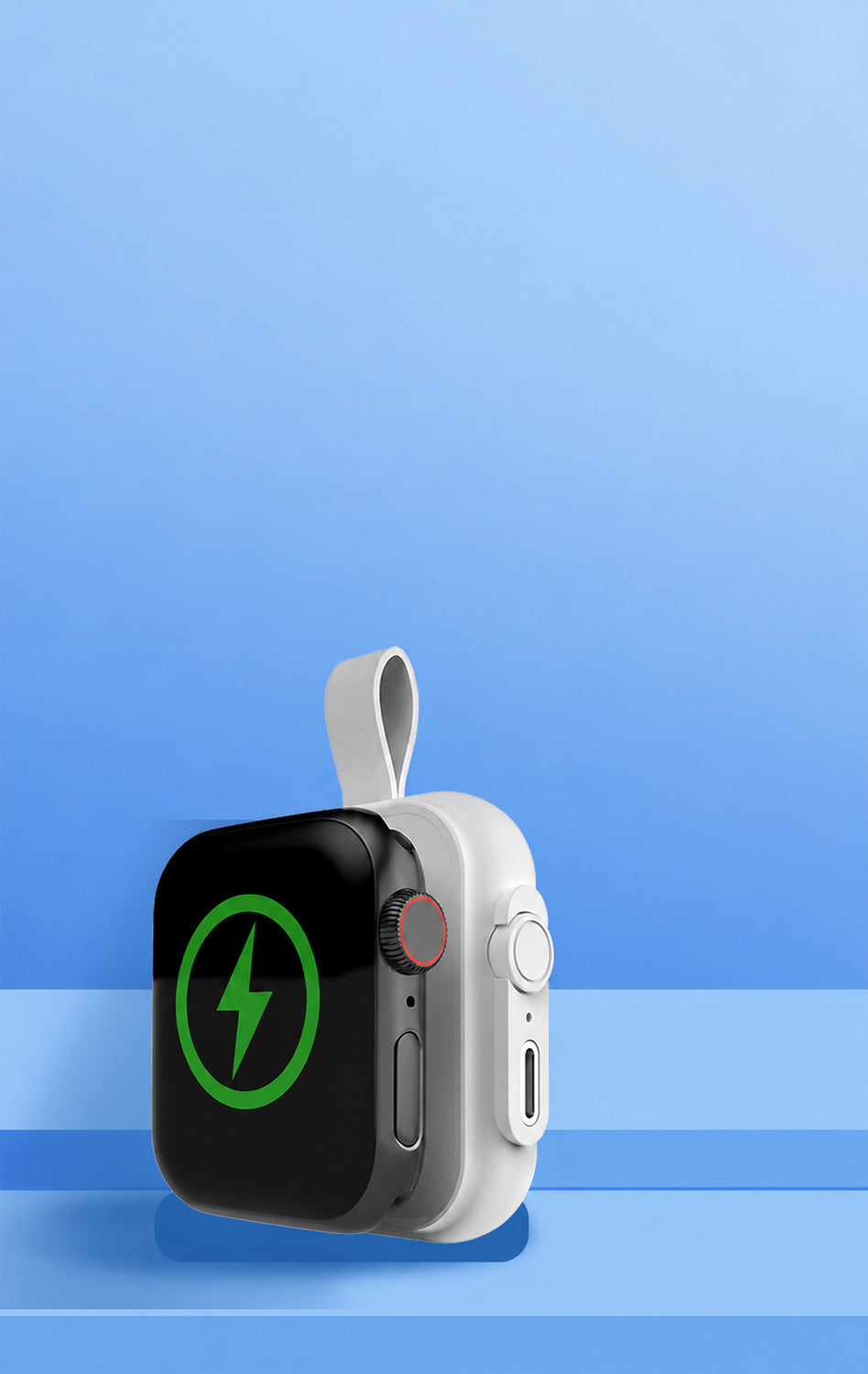 Apple Watchをホワイトの携帯充電器に取り付けた使用例（時計別売）